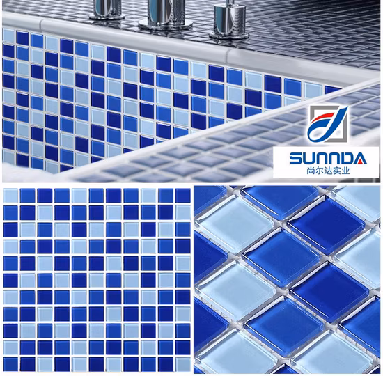 Neue beliebte Farbe für Poolfliesen, hellblau, schillernde, quadratische, glasartige Mosaikfliese
