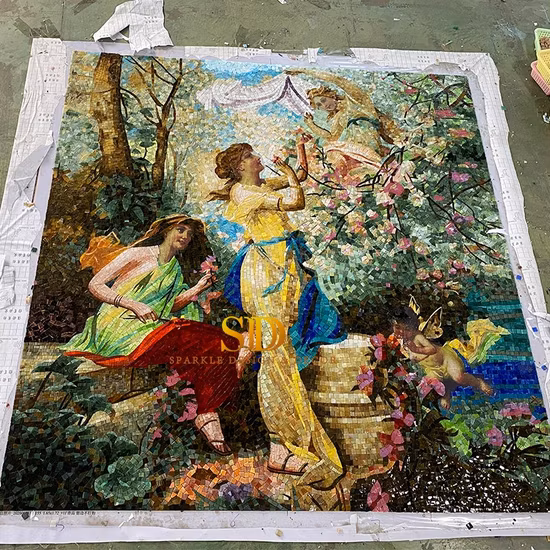 Berühmtes europäisches Ölgemälde, wunderschönes Damen-Kunstglas-Mosaik-Fliesenmuster für Badezimmer-Wanddekoration