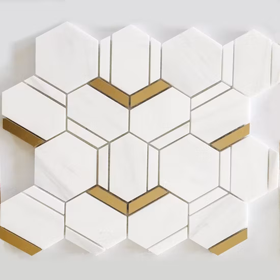 Water Jet Art Patterns Bianco Carrara Marmor Mix Gold Glas dekorative Mosaikfliese