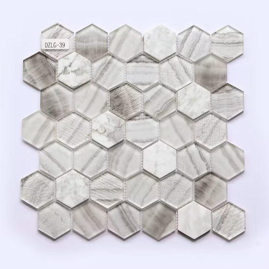 300X300mm Interior Decoration Bathroom Hexagonal Glass Mosaic Tile