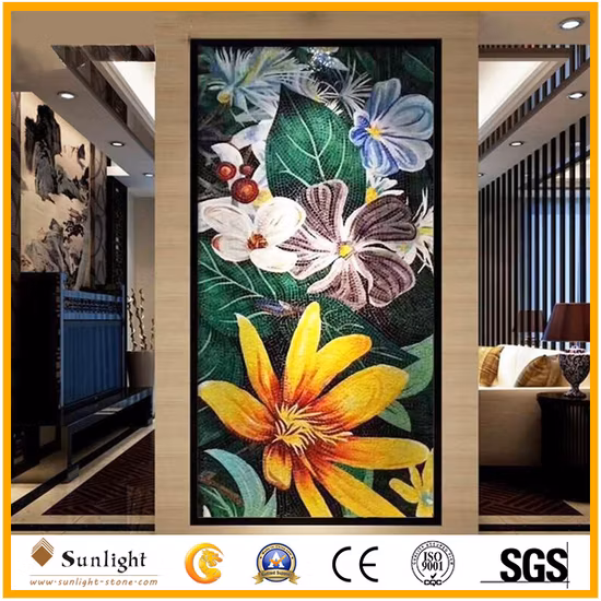 Passen Sie das Glasblumen-Design-Kunstmosaik für die Wandfliesendekoration an