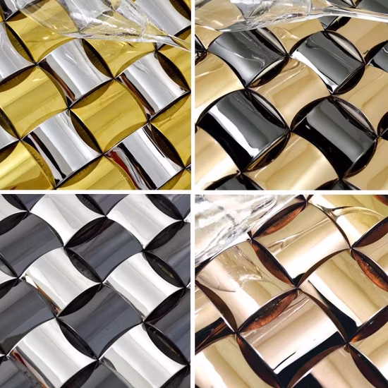3D-Bogenform aus Edelstahl mit metallischem Dekor, Metallmosaik-Wandfliesen für Backsplash