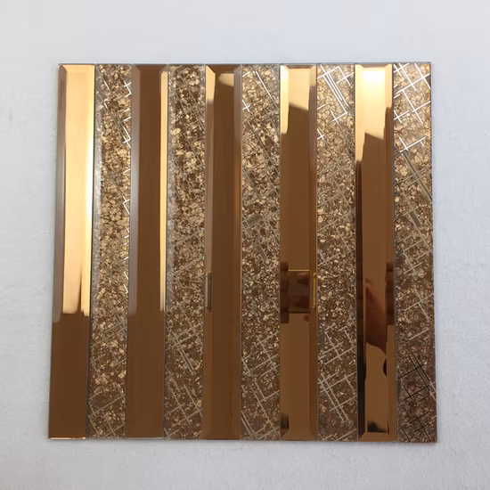 Glänzende goldfarbene, glänzende Mosaik-KTV-Hintergrundwand, goldfarbene Kristallglasspiegel, goldene Fliese
