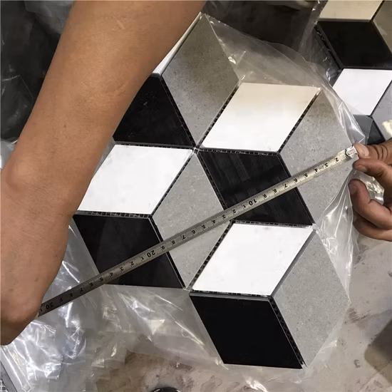 3D-Rhombusförmige Volaka-Mosaikfliese aus weißem Marmor